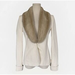 Apart VTG Ivory Blazer Size 4 Faux Fur Collar Formal Evening Jacket Glam Mobwife